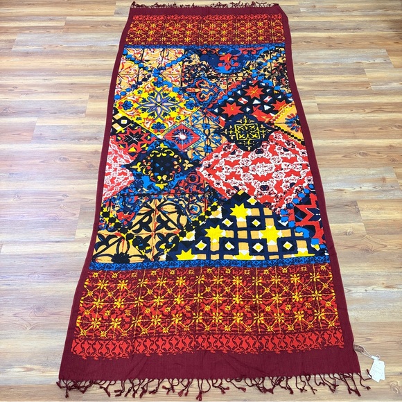 Dana Xu Women OS Scarf Wool Pashmina Red Blue Yellow Multicolor Geometric - Picture 3 of 8